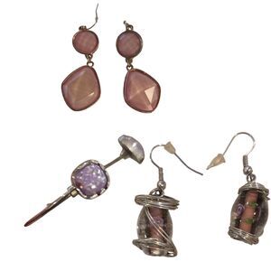 3-Piece Jewelry Bundle Bracelet & Dangle Earrings Blush Purple Agate